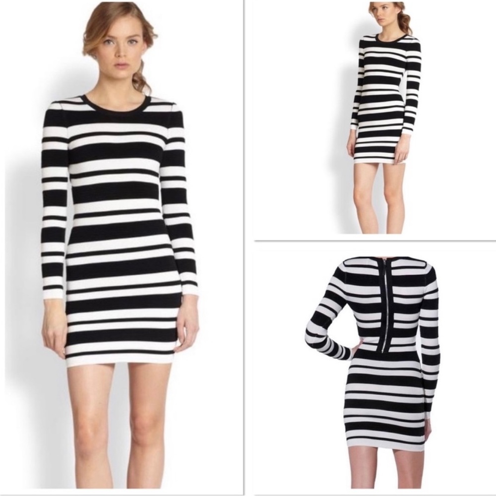Torn by Ronny Kobo Bodycon Black White Textured Stripe Dress Classic Party Chic